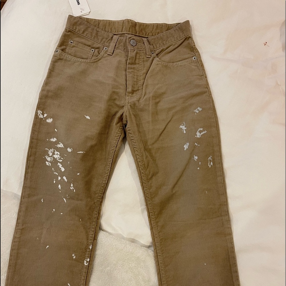 VINTAGE HELMUT LANG PANTS. Beige corduroy straight leg pants size small